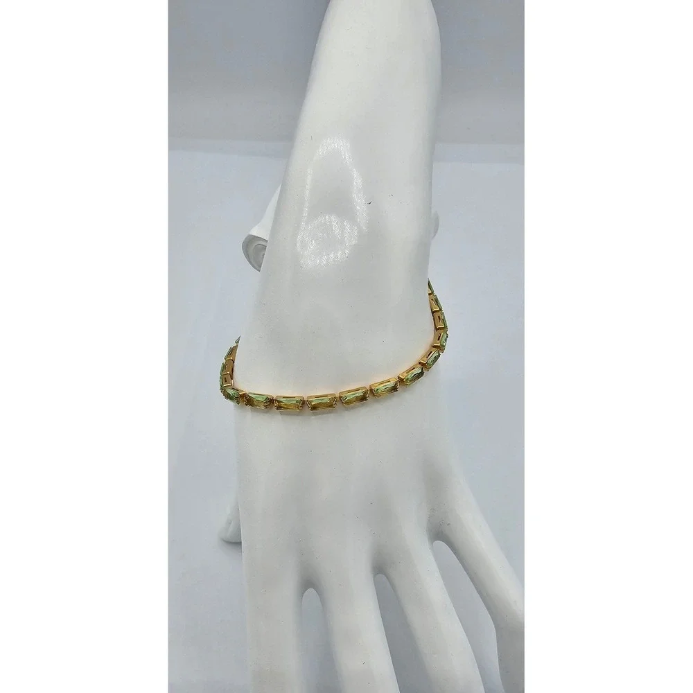 Oshena Radiance Tennis Bracelet Womens OS Green Baguette Crystal Gold MSRP $88